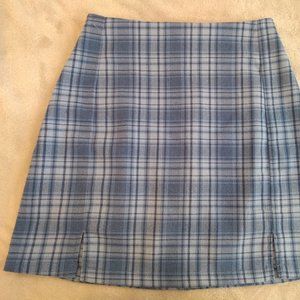 BRANDY MELVILLE Pleated Plaid Schoolgirl Mini Pencil Uniform Skirt (Light Blue)